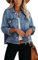 JayscreateEU Female Jeansjacke Kurze jacke Denim Jean Mantel Outwear Lange Ärmel Damen Jeansjacke mit Knöpfen Winter Herbst jacke Kanten und Waschen mit Tasche,hellblau,S