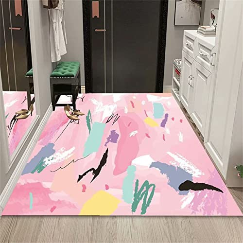 RUGMRZ Tapis Descente De Lit 120 x 160 cm D Entrée Rose Moquette Décoration Salon Design Peinture À L'encre Bleu Confortable Et Résistant l'usure