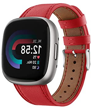 Leder Armbänd Kompatibel mit Fitbit Versa 4/Sense 2 Armband Für Damen Herren Echte Ersatzband mit Uhrenarmband Für Fitbit Versa 4/Sense 2 (rot)