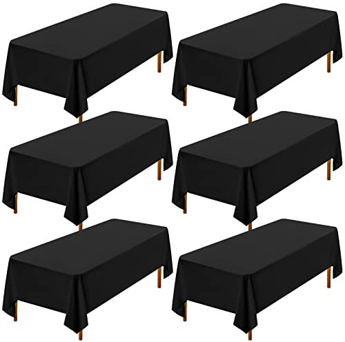 Showgeous Lot de 6 Nappe Noire Rectangulaire 153x260cm en Tissu Coton, Housses de Table Lavables pour Mariage, Banquet, Restaurant