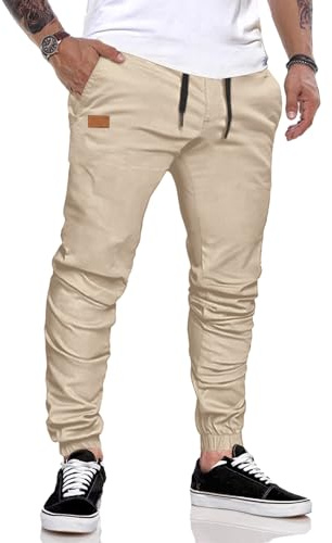 JMIERR Herren Jogginghose Baumwolle Atmungsaktive mit Taschen | Baumwolle Stoffhose,Chino Hose,Cargohose,Jogger,Regular fit,Freizeithose mit Elastischem Taillenbund,Business Arbeitshose