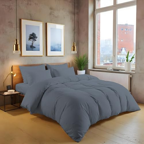 MistyMorning Plain Duvet Cover sets, Soft & Premium quality Bedding & Linen, Egyptian Cotton with 200 Thread Count. (Grey, Single)