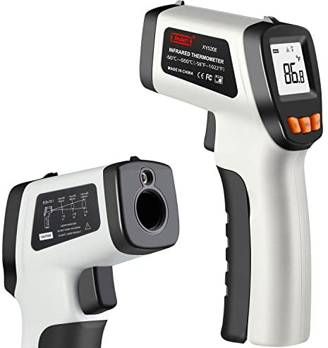 Infrarot Thermometer (-50 °C bis 550 °C), XinJiaYi Laser Temperaturpistole für Pizzaofen, berührungslose Laser Thermometerpistole für Kochen/BBQ/Grill/HVAC, Oberflächenthermometer, Gray