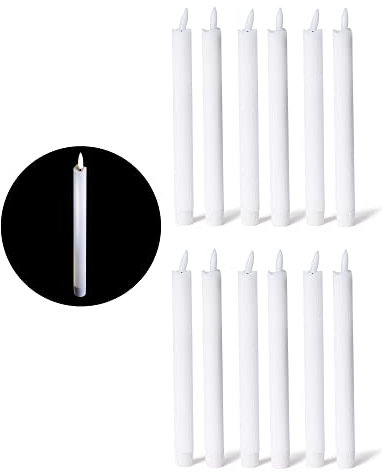 LED Stabkerze mit Timerfunktion 12er Set - Weiße Stabkerze LED bewegliche Flamme Timer - 22cm Höhe für 2,2cm Durchmesser / 1x AA Batterie notwendig - true glow LED Kerzen Stabkerze