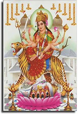 Durga Indischer Vintage-Stil, Andachts-Druck, Religion Hinduismus Wandkunst – Hindu-Gott-Poster, Vintage-Religiöse Leinwand, Wandkunst für hinduistische religiöse Anbetung, 50 x 75 cm
