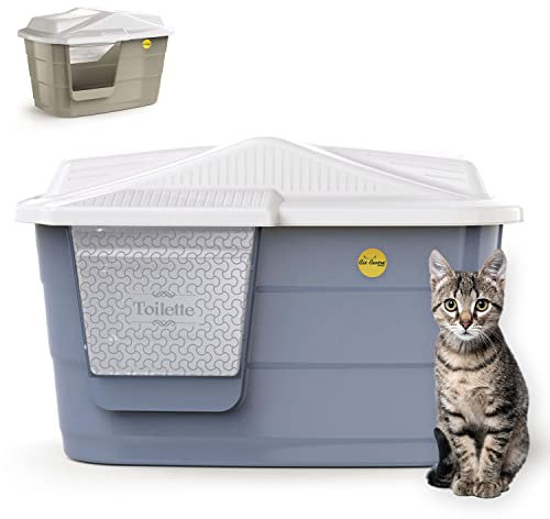 CAT CENTRE Grey Large Cat Hooded Litter Tray Box or Cat House Spacious Adult Cats Kittens Covered Toilet Enclosed Pan Loo Flap Door Lidded Detachable Hood Easy Cleaning