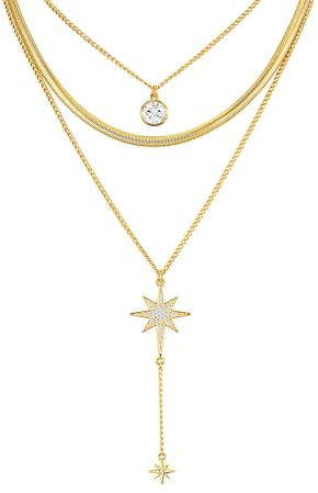 Lulu & Jane Damen Kette Metall-Legierung gelbgold | gelbvergoldet 14 Karat, Ankerkette, Glas, weiß, Stern