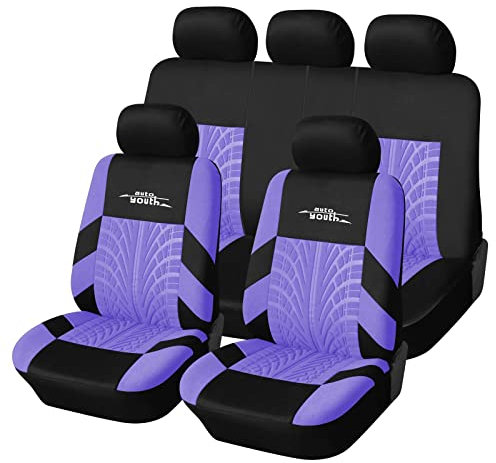AUTOYOUTH Copri sedili Auto Universali | Compatibile con Airbag Laterale | Coprisedili per Sedili Completo Auto, (Nero/Viola)