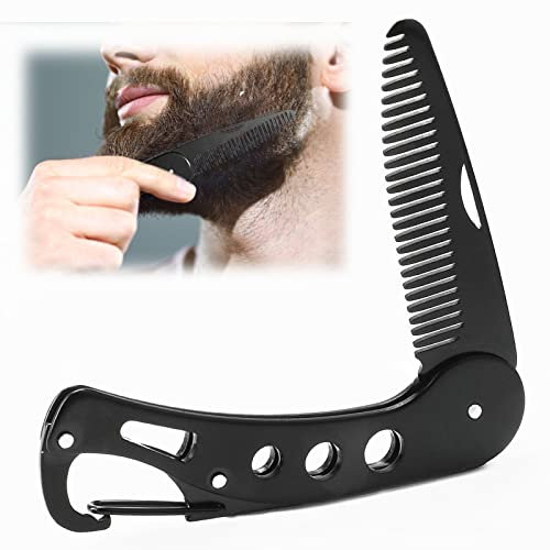Bartkamm aus Edelstahl, Faltbarer Taschenkamm für Männer, Pflegekamm Bart und Schnurrbart-Stylingkamm Beard Comb zum Kämmen & Pflegen von Haaren, Bärten und Schnurrbärten