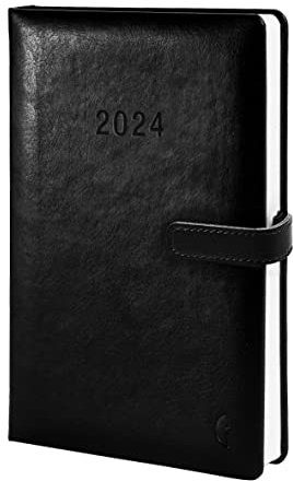 Chronoplan 50814 Buchkalender Kalendarium 2024 (Terminplaner A5 (140x215mm), Hardcover aus hochwertigem Lederimitat, Tagesplaner, 1 Tag auf 1 Seite, mit Magnetverschluss, Stiftehalter) schwarz