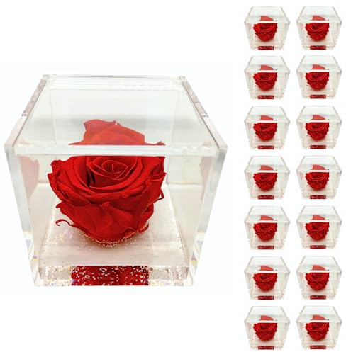 PremiumRose 15 Cubi Rosa Rossa Stabilizzata e Profumata da 5 cm con Rosa Eterna Vera, Idea Regalo Bomboniera battesimo, comunione, cresima, Laurea, Matrimonio, Made in Italy (15 Pezzi)
