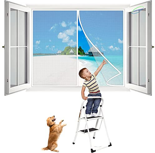 Fliegengitter Magnetvorhang für Fenster, 240x195 cm Insektenschutz Magnet Fliegenvorhang, Magnetische Adsorption, Faltbar, Auto Schließen Luft kann frei strömen, für Fenster Patio- Weiß H