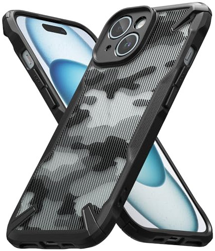 Ringke Fusion-X Case Kompatibel mit iPhone 15 Hülle, [Militärischer Schutz] Stoßfest Fingerabdruckfest Militär Muster Handyhülle für iPhone 15 6,1 - Camo Black
