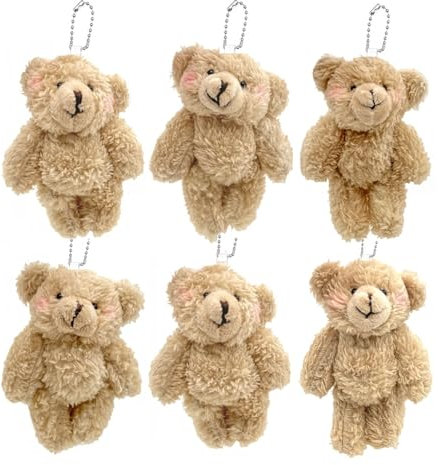 JZK Lot de 6 porte-clés en peluche douce pour sac à dos, mini jouets en peluche pour enfants et adultes, cadeaux de fête d'anniversaire, cadeau de remerciement pour invités