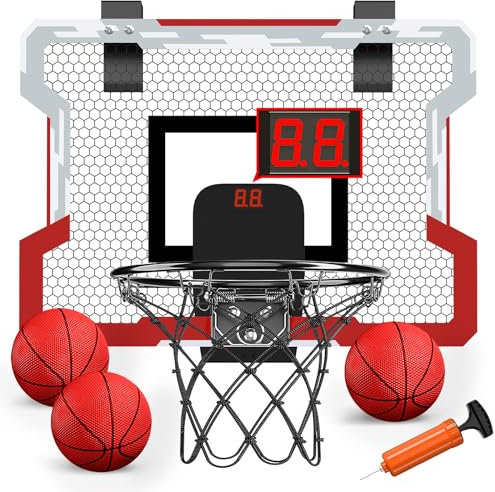 HYES Mini Basketballkorb für Kinder, Basketballkorb Set für Zimmer Basketball Set Mit 3 Ball Pumpe Indoor Office Home Outdoor Basketballbrett, Sport Spielzeug Basketball Board, Rot Weiß