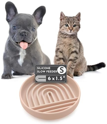 Slow Feeder Dog Bowl: The Slowdown Bowl is A Modern, Silicone Puzzle Bowl & Lick Mat. Slow Eating, Stop Gulping, Take It Easy. Dishwasher Safe. (Small Tan)