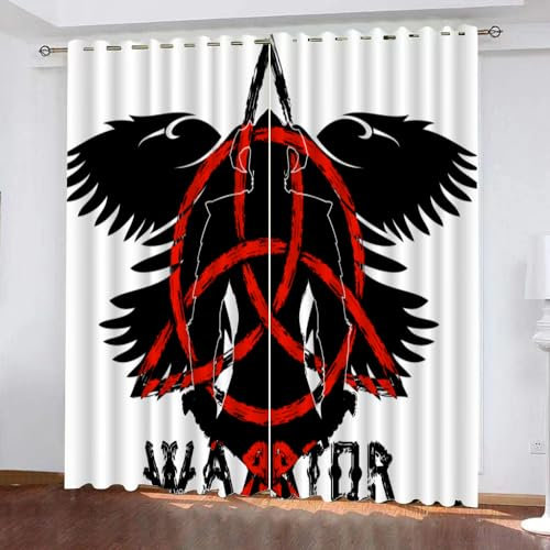 WIKINGER Gardinen ösenschal 2er Set B 220 X H 215 cm Krähen Vorhang Blickdicht Kälteschutz Schallschutz Verdunkelung Wärmeisolierende Vorhänge für Wohnzimmer Schlafzimmer