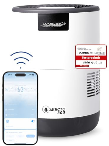 Comedes Umidificatore Umecto 300 – Per ambienti fino a 45 m², silenzioso e a risparmio energetico, serbatoio da 2,8 l, potenza di umidificazione 300 ml/h, 99,9% in meno di batteri grazie