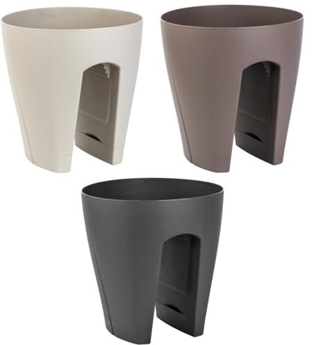 ENGELLAND 3 x Blumentopf für Balkon-Geländer, Farbmix: Sand, Braun, Anthrazit, Blumenkasten, Balkonkiste, 9 Liter, Kunststoff, Außenbereich, B Ø 29 x H 30 cm