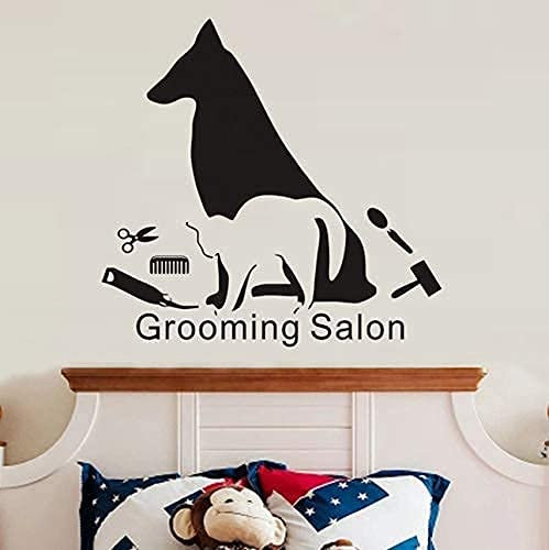 PiWine Salone Di Bellezza Adesivo Cani Gatti Vinile Nero Decorazioni Casa Bambini 44X42 Cm