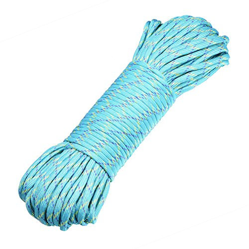 DonDon 30 Meter langes Stoffband Nylon-Schnur Paracord-Seil Survival Band zum Basteln und für Outdoor Camping Aktivitäten 4 mm - 7 Stränge türkis-hellgrün-lila