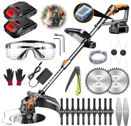 Decespugliatore a Batteria, Tagliabordi a Batteria con 24V Batteria Ruote Rimovibili, Decespugliatori da Giardino(black)