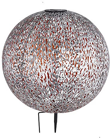 Windlicht Solar Garten Solarleuchte LED Steckleuchte IP44, Erdspitz, Metall Muster antik goldfarben silbergrau, 1x LED 3000K, DxH 27x38cm