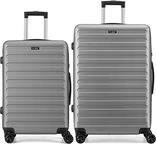 FLIEE Suitcase Set | Lightweight Hard Shell Suitcases | 4 Silent Dual Spinner Wheels | TSA 3 Digit Combination Lock | Aluminium Telescopic Handle | 2 Pcs Luggage Sets (Grey, Medium 24+ Large 28)