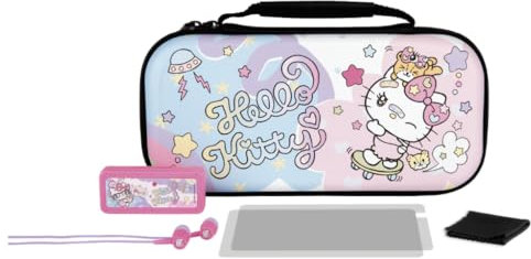 Konix Mythics Protective Case and Carry Bag for Nintendo Switch Console - Storage for 8 Games - Kitty Design, Pink - Starter Kit, Hello Kitty