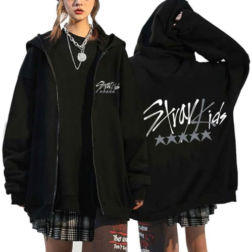 Flyself Herren Damen Kapuzenjacke Kpop Y2K Zip Hoodie 5 Star Langarml Sweatshirts Pullover Streetwear Casual Harajuku Oversized Jacke Neues Album Gedruckt Mantel Tops (S-Class)