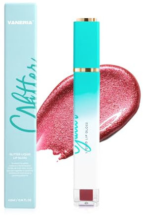 VANERIA Glitzer Lippenstift Flüssiger Lippenstift,Beständig und Glänzendem Finish,Cremige und Feuchthaltende Formel,Vegan & Cruelty-Free,(4ml/0.14oz) crystal 