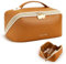 Prite Große Kapazität Kosmetiktasche Tragbare Reise Make Up Tasche wasserdichte PU-Leder Schminktasche oder Kulturbeutel mit Transparente Trenner und Griff(Braun)
