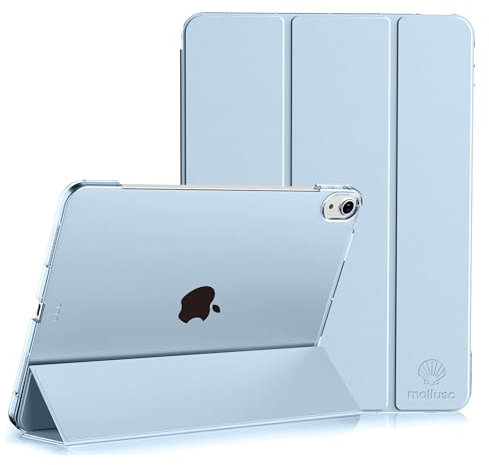 Mollusc Case Compatible with 2022 iPad 10th Generation 10.9 Inch, 2025 11th Generation 11 Inch A16, Hard Back Cover, PU Leather, Hands-Free Trifold, Auto Wake/Sleep, Drop Scratch Protection (Aqua)