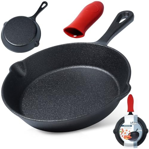 Vilde Gusseisenpfanne Eisenpfanne Grillpfanne aus Gusseisen mit 20 cm | Silikon-Griffschutz Cast Line