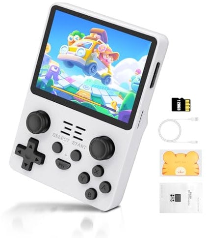 POWKDDY RGB20S Console Portatile Gaming, schermo IPS da 3.5 pollici Sistema Linux open source, Retrogaming Console, 128G, Bianco