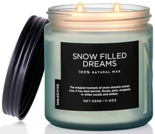 M&SENSE Brombeere & Fichte Duftkerze 330g natürliche Sojawachskerze 70 Std. lang anhaltende Kerze 2 Baumwolldochte Aromatherapiekerze Winterkerzengeschenk Snow Filled Dreams Candle