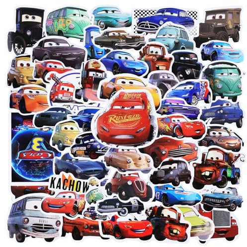 50 Stück Cartoon Sticker Kinder Set, Auto Theme Sticker Jungen Mädchen, Vinyl Aufkleber Wasserfeste, Kinder Car Aufkleber für Laptop Skateboard Scrapbook Trinkflasche