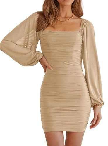 Haibang Vestito Donna Elegante Maniche Lunghe Abiti da Cerimonia con Scollo Quadrato Aderente Mini Abito da Sera Sexy Vestito Tubino per Cocktail Party Ballo Festa Casual Autunno e Inverno
