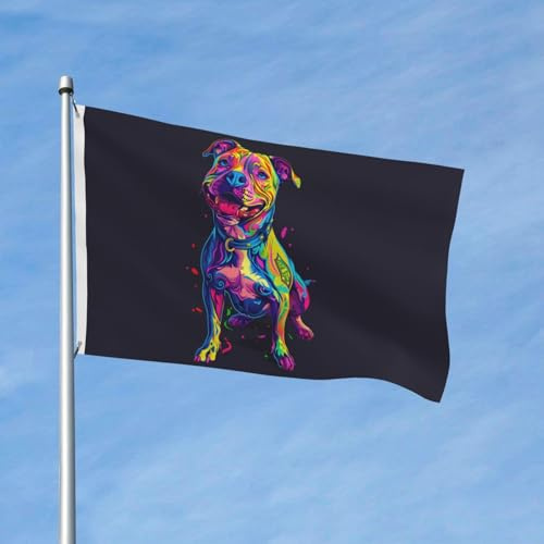 3 x 5 Gartenflaggen für den Außenbereich – Neon-Pop-Art-Pitbull-Flagge für Schlafzimmer und Innenbereich, leichte Hofflaggen und Bootsflaggen für Außendekorationen mit Metallösen