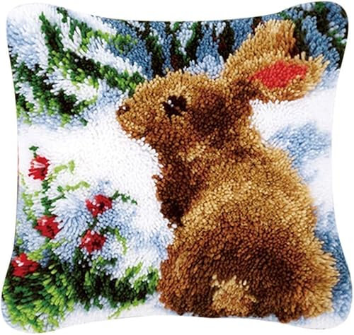 Animals Latch Hook Rug Making Kits, Carpet Cushion Pillowcase Craft Kit, Latch Hook Kits Embroidery Cover for Adults and Beginners (Style B)