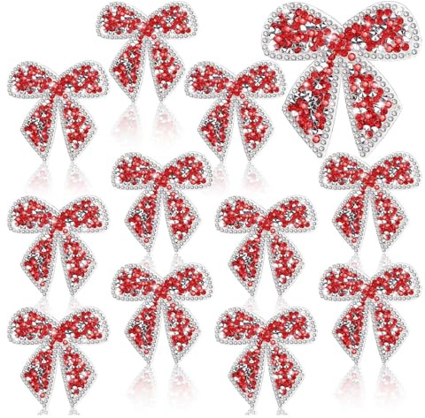 strass bogen zum aufbügeln, 12pcs schleife zum aufnähen, bügelbilder schleifen, glitzer aufnäher strass, Bügelflicken zum Aufbügeln von Kleidung und Schuhen(Rot)