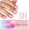 SXVME Soft Pre-Colored Acrylic Nail Tips, Pink False Nails Short Square, Solid Color Matte Gel Press on Nails Extra Short Coffin Full Cover Artificial Fake Nail Extensions for Women DIY 300 Pcs