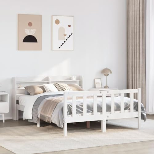 Xichuzi Massivholzbett ohne Matratze Weiß 135x190 cm Kiefernholz, Bett, Bettgestell, Jugendbett, Schlafzimmer Bett, Bed Frame - 3306571