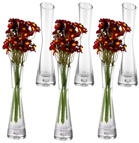 LDXDRU 6 Pack 20cm Glass Vases for Flowers, Transparent Narrow Necked Vase | Modern Decorative Clear Vases for Home Room Wedding Reception Party Decoration Gift