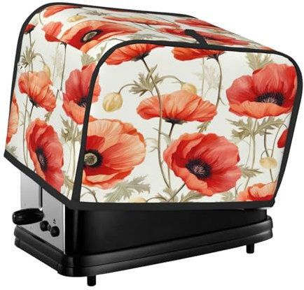 Mexpekil Retro Red Poppy Flower 2 Slice Toaster Cover Waterproof Appliance Covers with Hanging Loop Dustproof Bread Toaster Protector for Kitchen