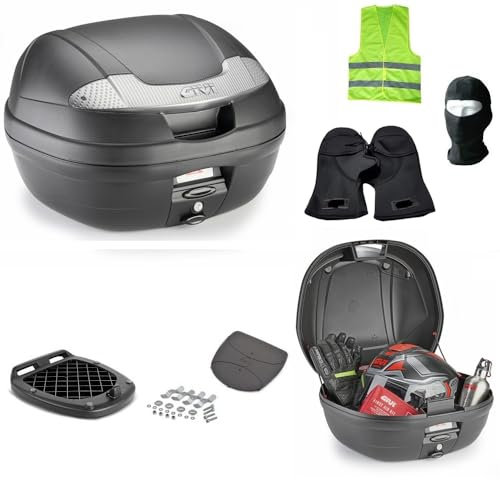 COMPATIBILE CON APRILIA TUONO 125 BAULETTO E340 VISION TECH VALIGIA PER MOTO SCOOTER BAULE 34 LITRI NERO GOFFRATO CON CATADIOTTRI VERNICIATI INTERNAMENTE COLOR ARGENTO