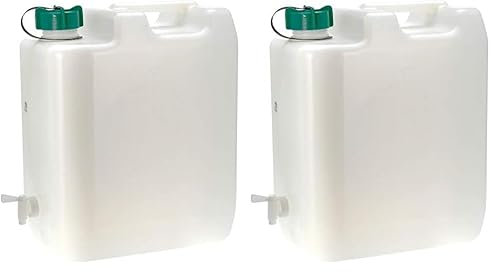 EDA - Bidon à Eau 35 L - Spécial Caravane - avec Robinet et Grande Ouverture pour Pompe - Certifié Contact Alimentaire - 42,5 x 23 x 48 cm - Naturel, Blanc (Lot de 2)
