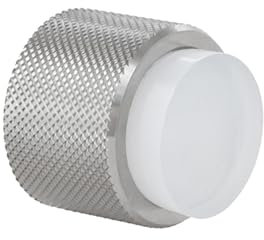 EVI Herrajes | Designer Wall Door Stop - Knurled Design - 28x28mm - Stainless Steel - White Rubber - Adhesive and Screw Mounting