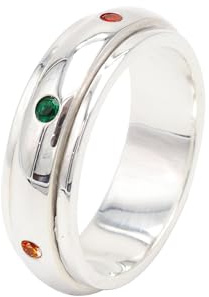 Jay Jools 7 Chakra Spinner Ring – 925 Sterling Silver Fidget Ring, Yoga Spinner Band for Women & Men, Seven Chakra Jewelry US 5