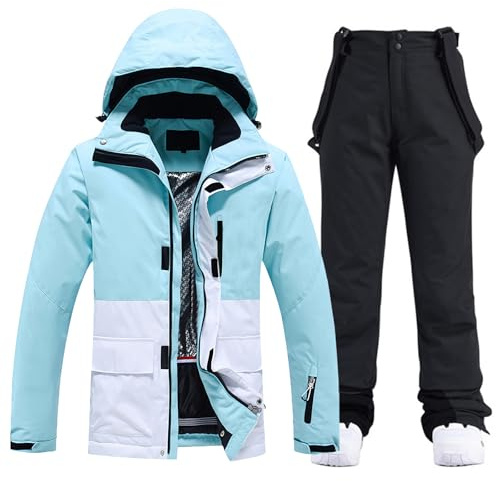 ALSOGO Damen Skijacke & Skihose Set Skianzug 2 teilig Schneeanzug Wasserdicht Warm Winterjacke mit Abnehmbare Kapuzen zum Skifahren Snowboarden Schneejacke Schneehose